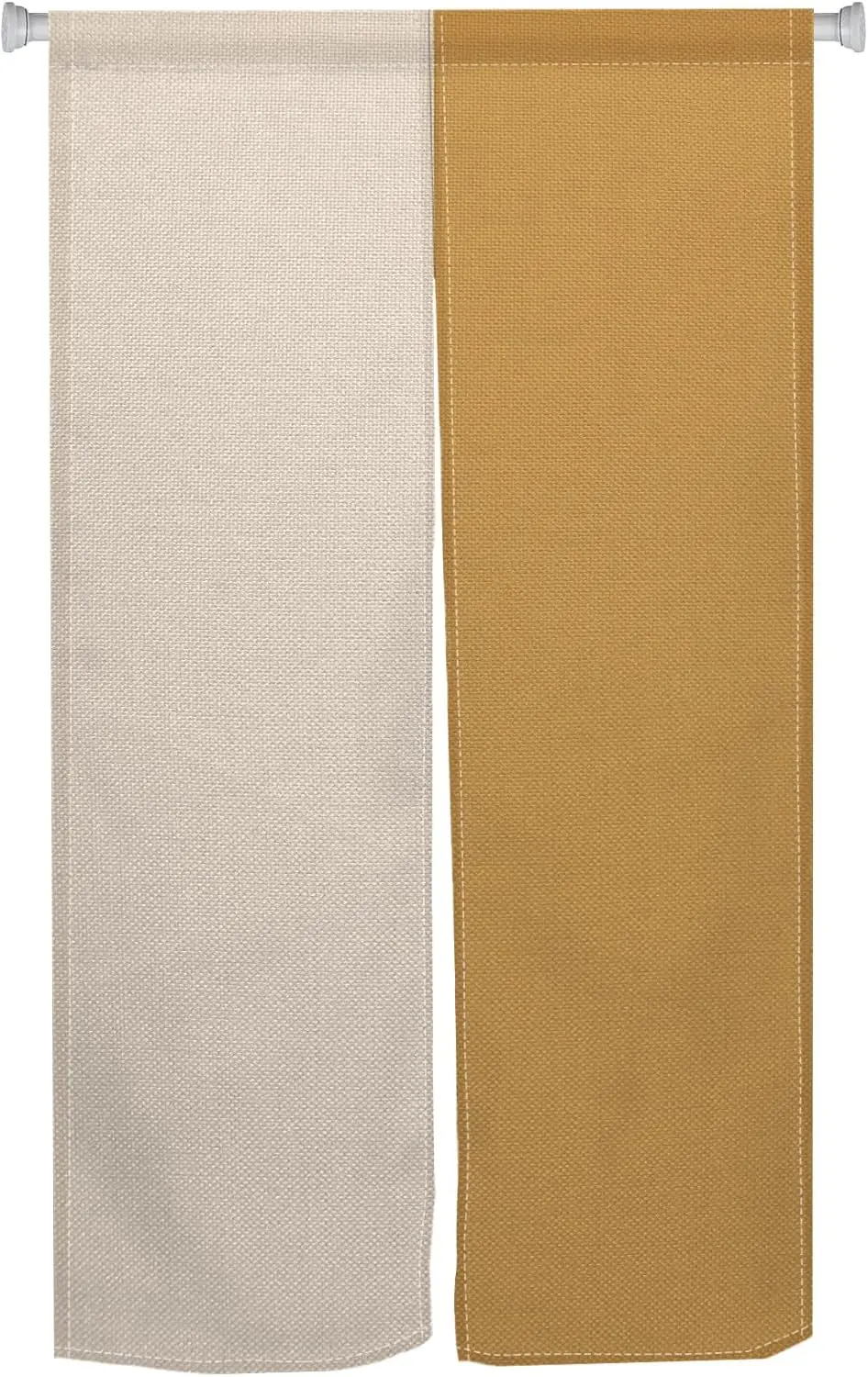 Minimalist Two-Tone Door Curtain, Beige & Mustard Linen Texture Background Solid Color Block Print, Serene Wabi-Sabi Decor Room