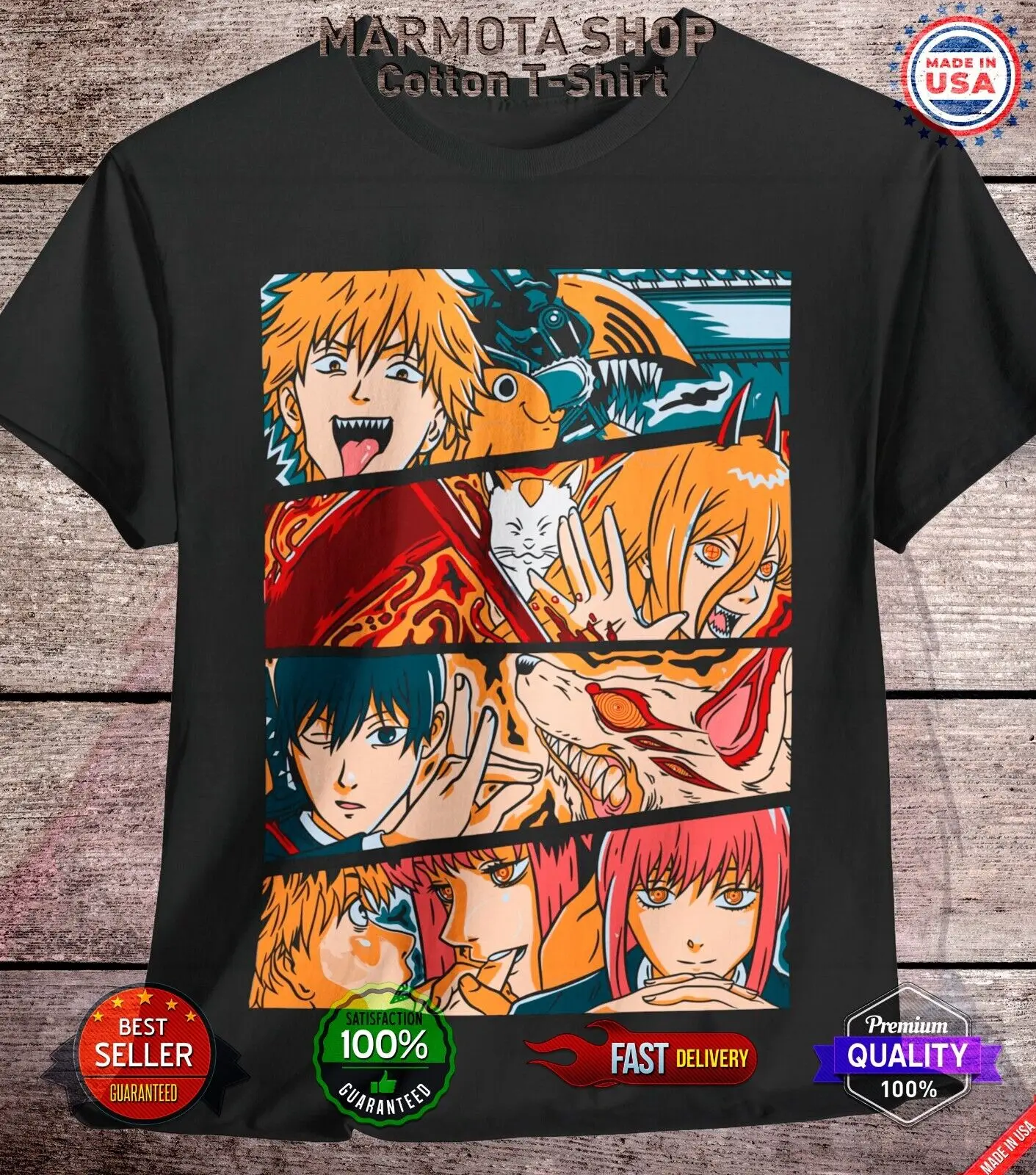 

Makima Power Denji Aki Chainsaw Man Shirt Anime Tee T-Shirt Pochita Manga Otaku