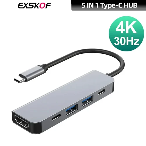 Para ordenador portátil 5 en 1 USB C HUB 4K 30Hz PD100W Dock USB-C 3,1 divisor tipo C a HDMI adaptador para MacBook iPad Huawei USB 3,0 HUB