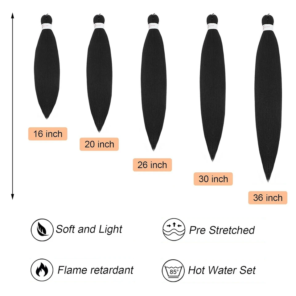 Cabello para trenzar preestirado, 8 paquetes, sintético, sin picazón, textura Yaki suave, se fija con agua caliente 5
