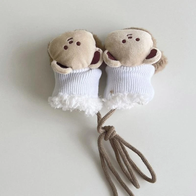 

J15U Bear Design Kids Neck Hanging Fingerless Gloves Warm Comfortable Gloves
