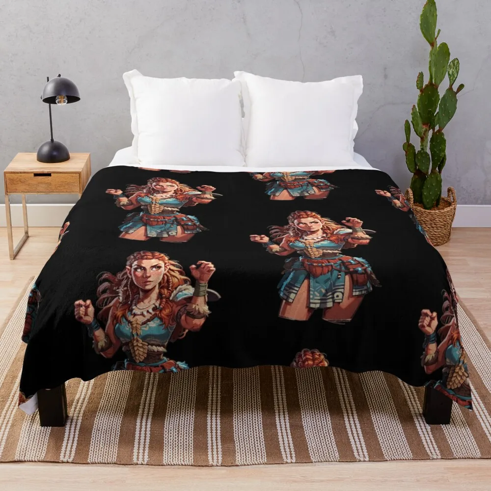 Hunter Girl Cosplay Battle Stance Throw Blanket Bed covers Decorative Sofa Blankets