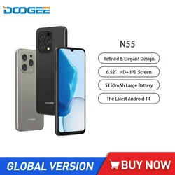 DOOGEE N55 tani smartfon 6.56 Cal Octa Core 4GB + 128GB Android 14 telefon komórkowy 5150mAh bateria odblokowanie twarzą OTG wersja globalna