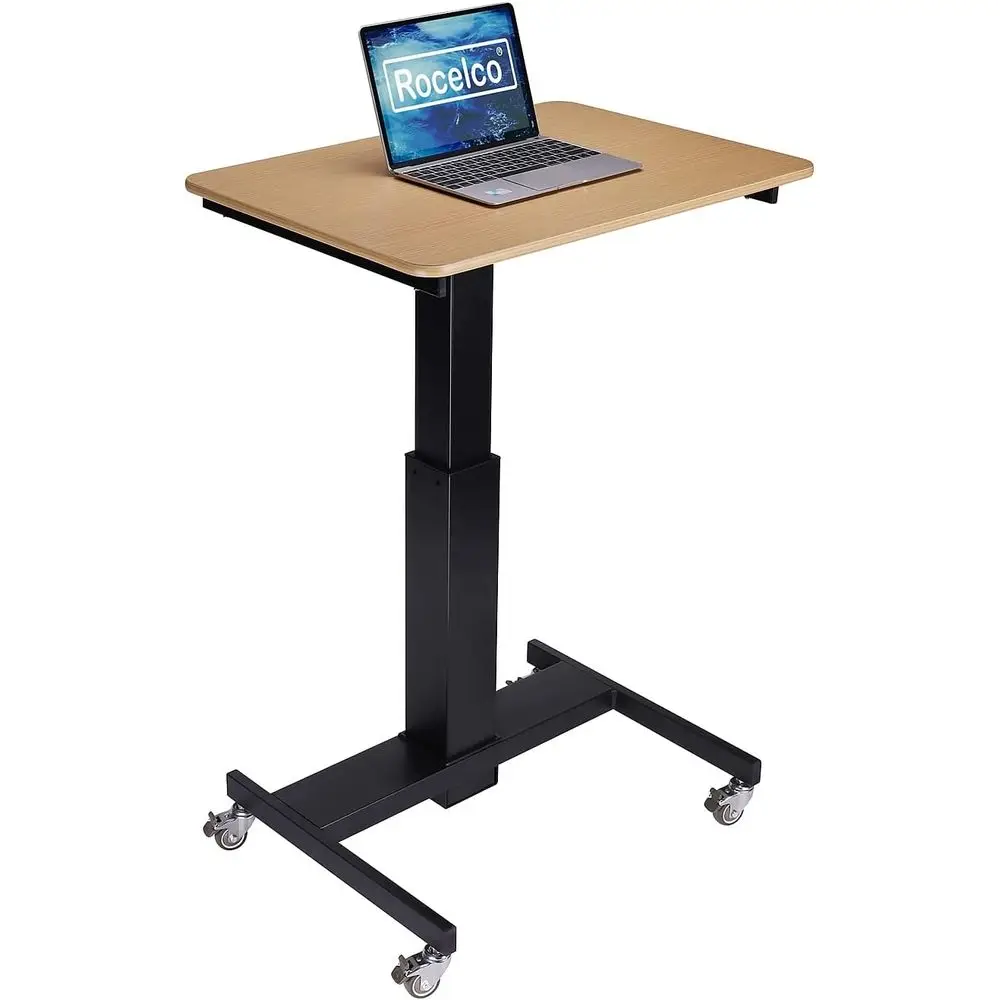 

28 Height-Adjustable Standing Desk for School - Gas Spring Assisted Laptop Riser with Wood Grain Finish