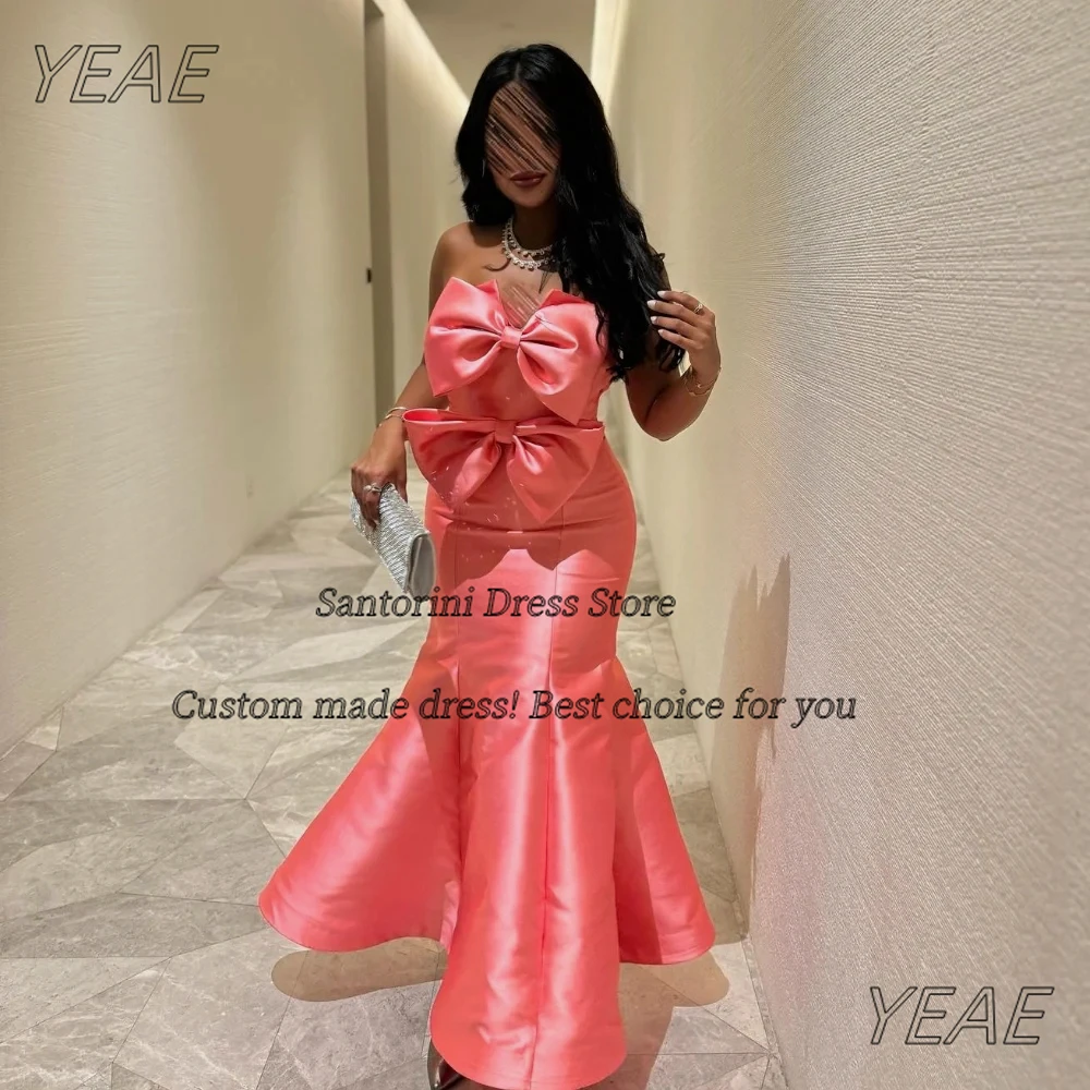 

Santorini Customized Bows Sweetheart Prom Dresses Mermaid Ankle Length Birthday Party Dress Sexy Back Evening Gowns
