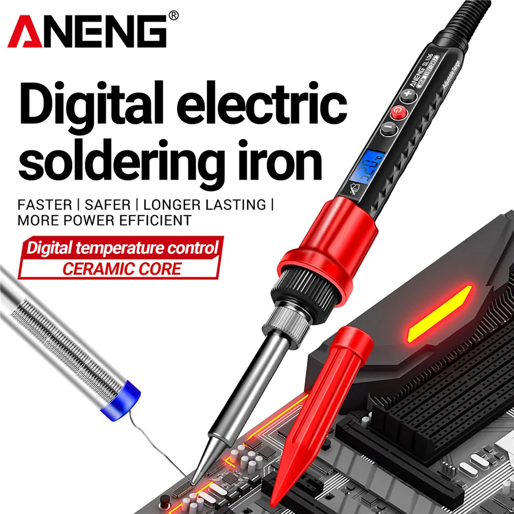 ANENG SL106 60W Digital EU Plug Electric Soldering Iron Temperature Adjustable 220V Welding Ceramic Heating Core Soldering Tool