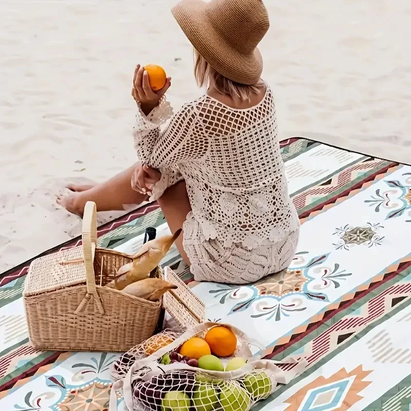 Thick picnic mat, beach mat with ethnic style pattern, outdoor moisture-proof mat, spring outing ultrasonic camping mat
