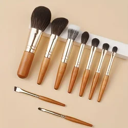 9PC mini makeup brush, short handle, powder blusher brush, eye shadow brush, animal hair, facial women's makeup tools