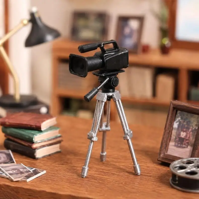 Miniature Camera with Three-Leg Tripod, ABS Photography Prop for Doll House Display, Camera-Themed Pretend Play