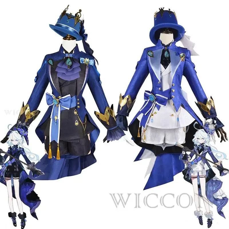 جديد 2025 زي فورينا الأسود قبعة شعر مستعار Genshin أنيمي Ousia Focalors لعبة ملابس تنكرية أحذية فستان نسائي للحفلات ❤ ❤ د