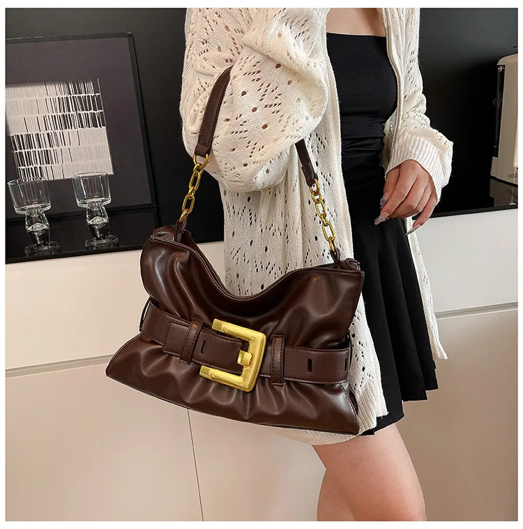 حقيبة تحت الإبط بإبزيم جلدي ثنيات، حقيبة كتف كبيرة الحجم ومقبض علوي، محفظة بتصميم أنيق للنساء، حقيبة عصرية لعام 2026 #4