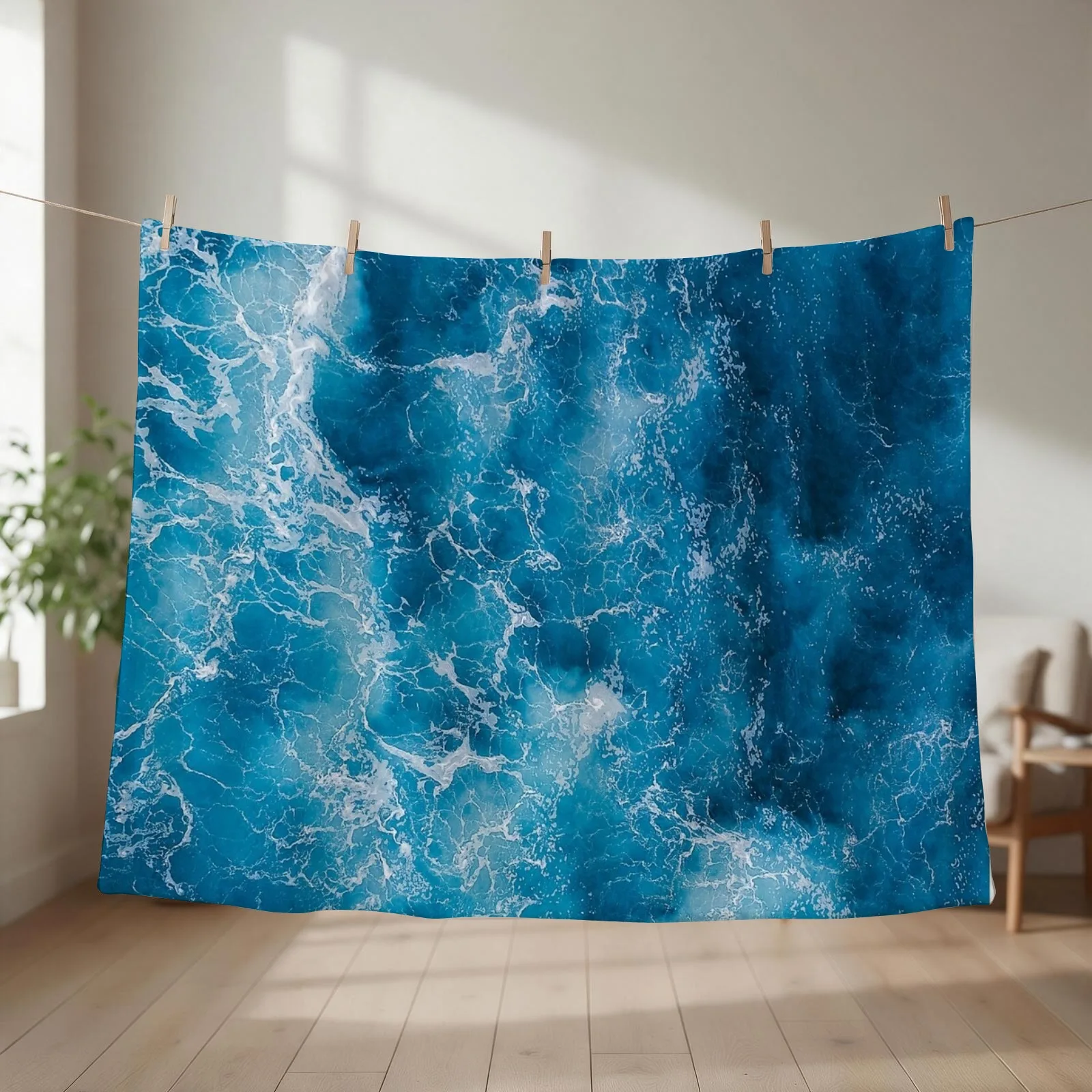 Ocean storm blue waves Throw Blanket couch cozy soft plush fuzzy picnic outdoor blanket
