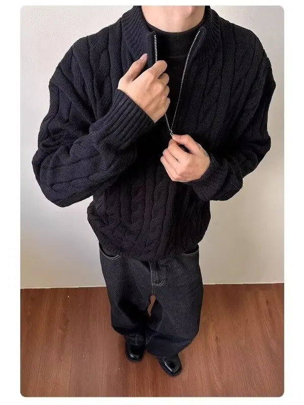 سترة شتوية دافئة بنمط بريبي بسحاب نصفي للرجال والنساء والأزواج، سترة فضفاضة غير رسمية بأكمام طويلة من البوليستر الناعم