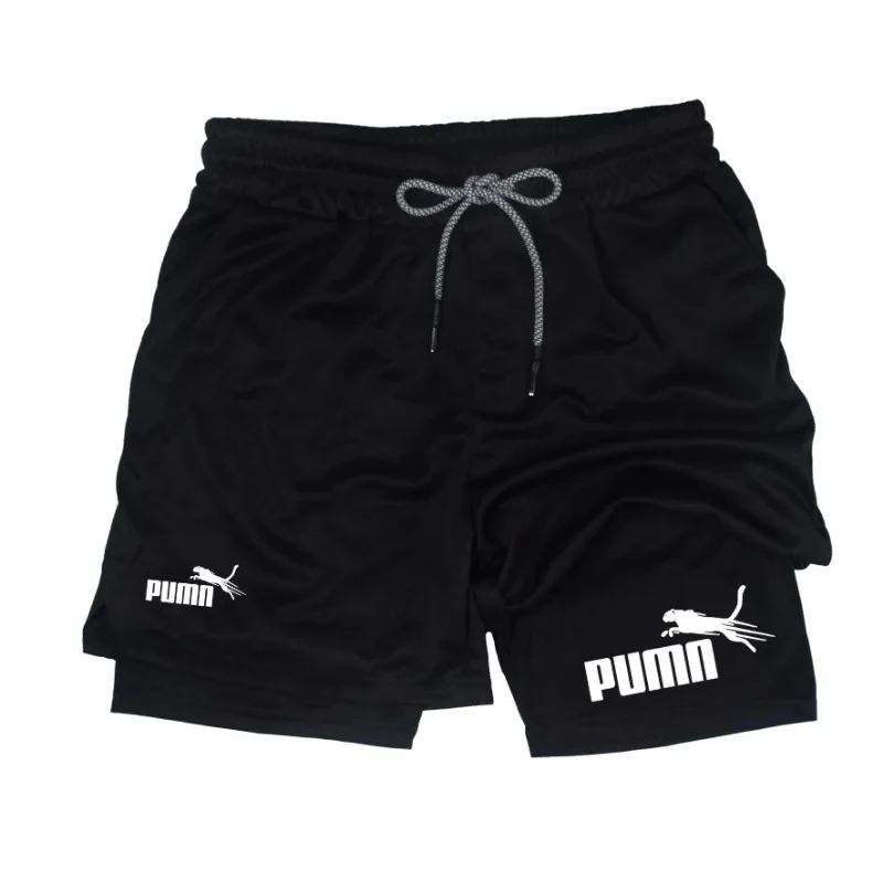 

Men's breathable 2-in-1 double-layer sports shorts men's elastic tight shorts jogging sports pants