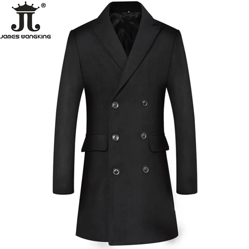 2024 Autumn and Winter New Woolen Solid Color Coat Businss Slim Fit Warm Woolen Double-breasted Woolen Coat Mid-length