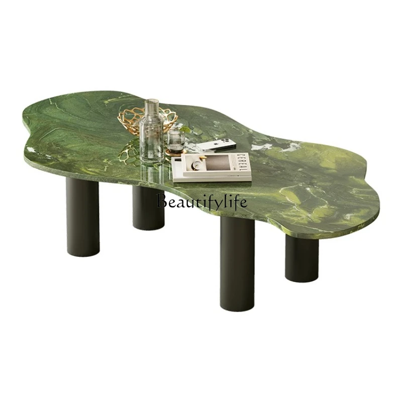 

Natural Avocado Green Luxury Stone Coffee Table High-End French Light Luxury Retro Cloud Coffee Table