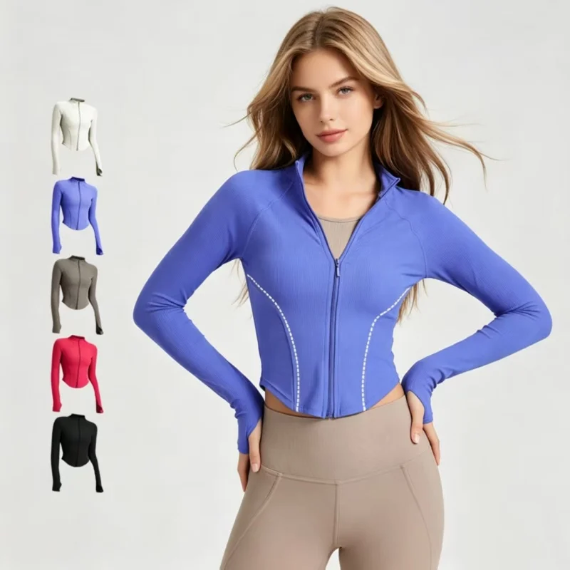 Yoga Jacket Women Stand Collar Zip Up Slim Fit Workout Coat, High Stretch Skin Friendly Comfortable Fitness Sports Outerwear