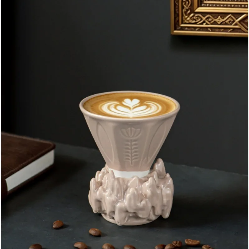 2pcs Split ceramic coffee funnel cup rockery base home latte espresso coffee cup