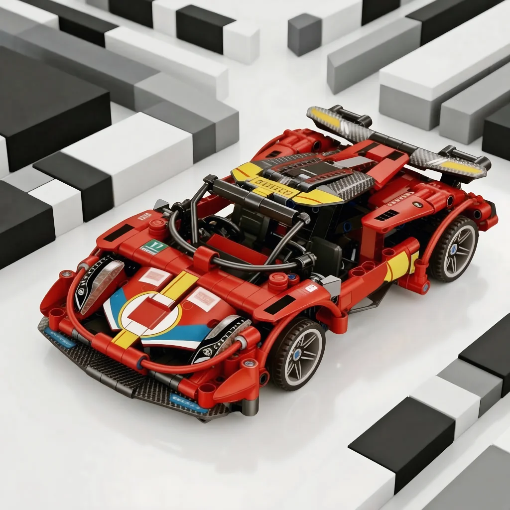 

Technic Red Racing Car Building Blocks, Sportscar with Racing Stripes, DIY Assembly Kit