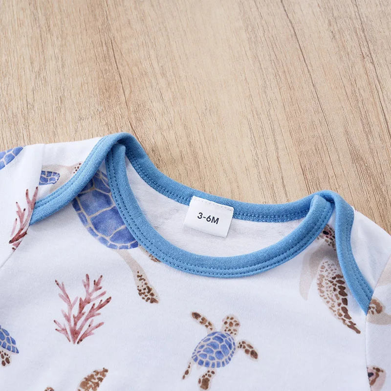 Newborn Baby Clothes Boy Blue turtle print Jumpsuit Summer Short Sleeve Romper 0-18month Infant Toddler Pajamas One Piece Outfit