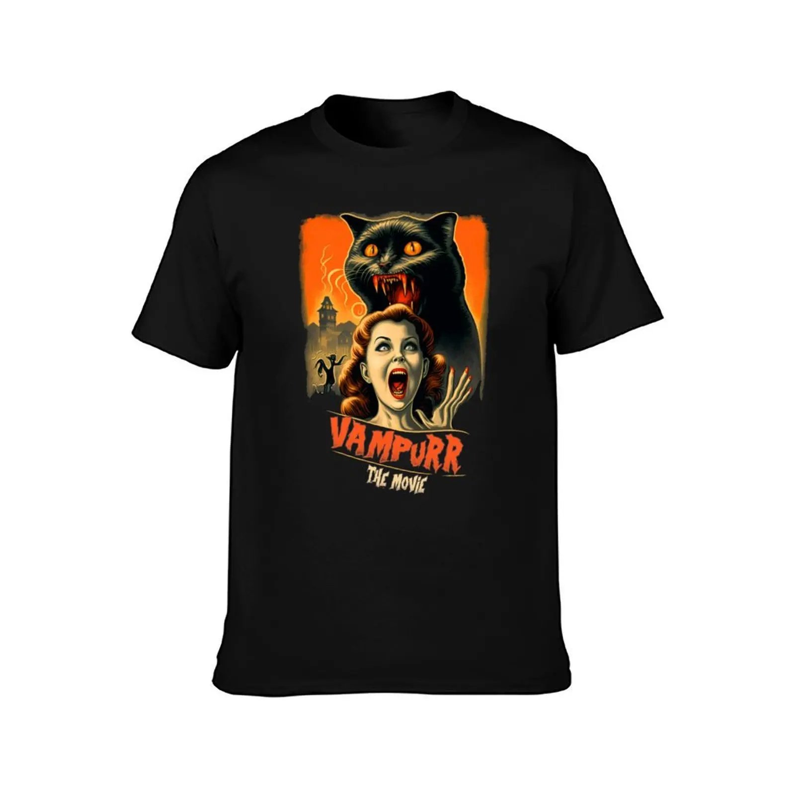 Vampurr The Movie T-Shirt, Summer Casual Cotton Tee, Oversized Streetwear Tops, Vintage Graphic Print, Loose Fit Short Sleeve