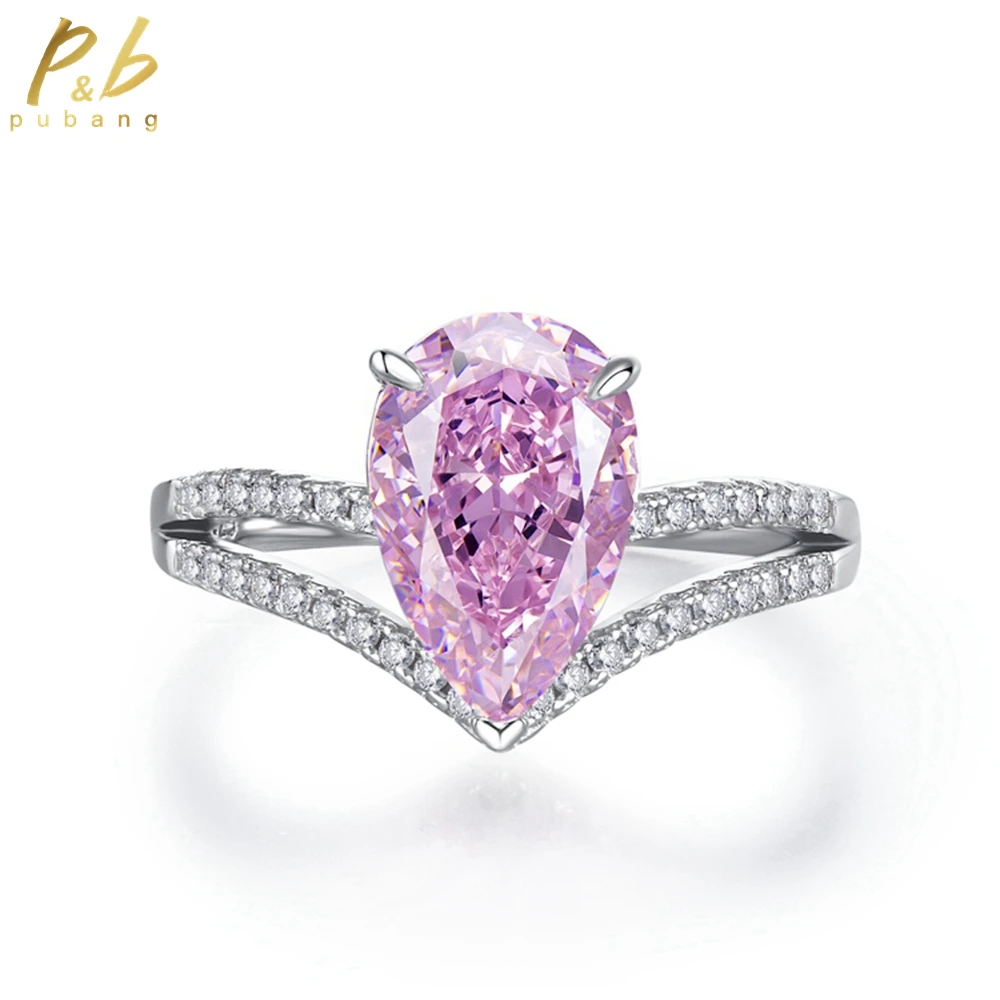 

PuBang Fine Jewelry Solid 925 Sterling Silver Pink Sapphire Created Moissanite Wedding Diamond Ring for Women Gift Drop Shipping