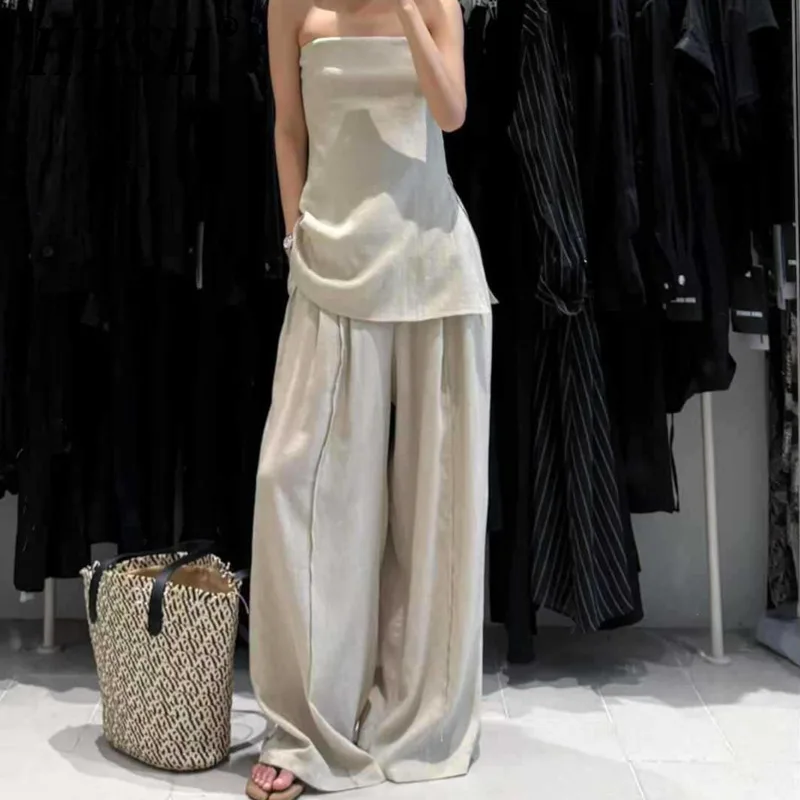 

HKSH Spring Summer New Women Tide Chic Safari Style High Street Casual Elegant Fashion Straight High Waist Wide Leg Pants HK5287