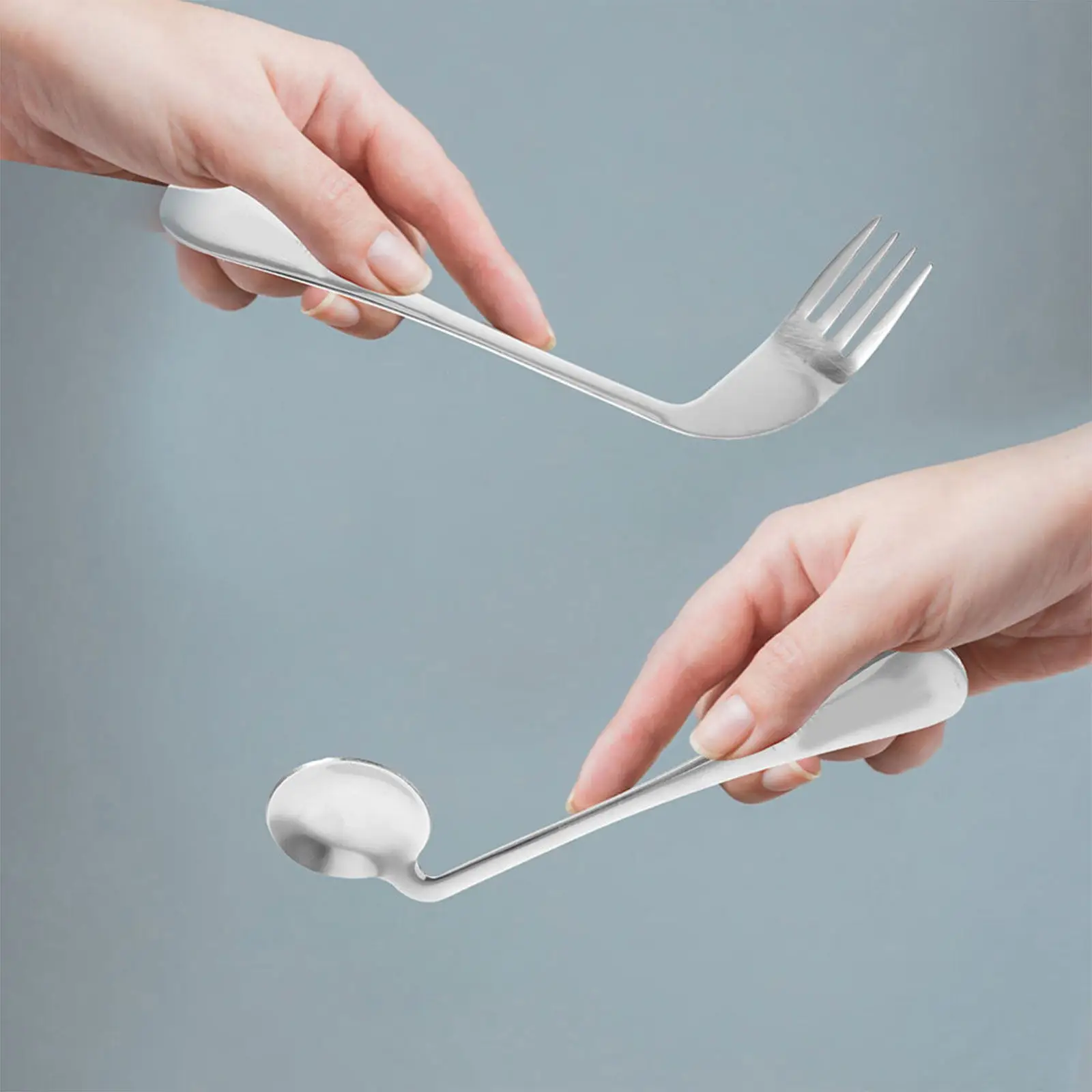 1Set Stainless Steel Angled Spoon Fork Set Adaptive Feeding Utensil for Elderly Arthritis Disabled Self Feeding Ergonomic Eating