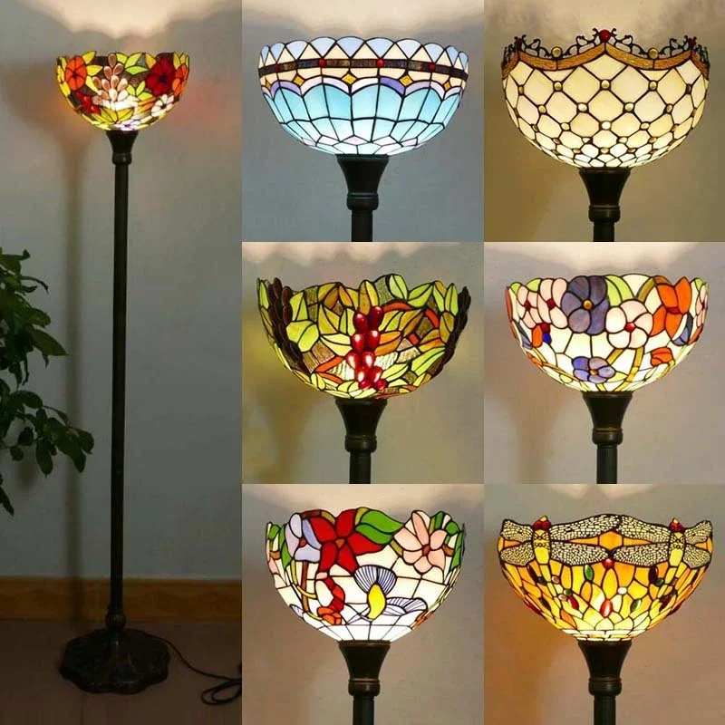 AOSONG Tiffany Floor Lamp American Retro Living Room Bedroom Lamp Country  Stained Glass Floor Lamp