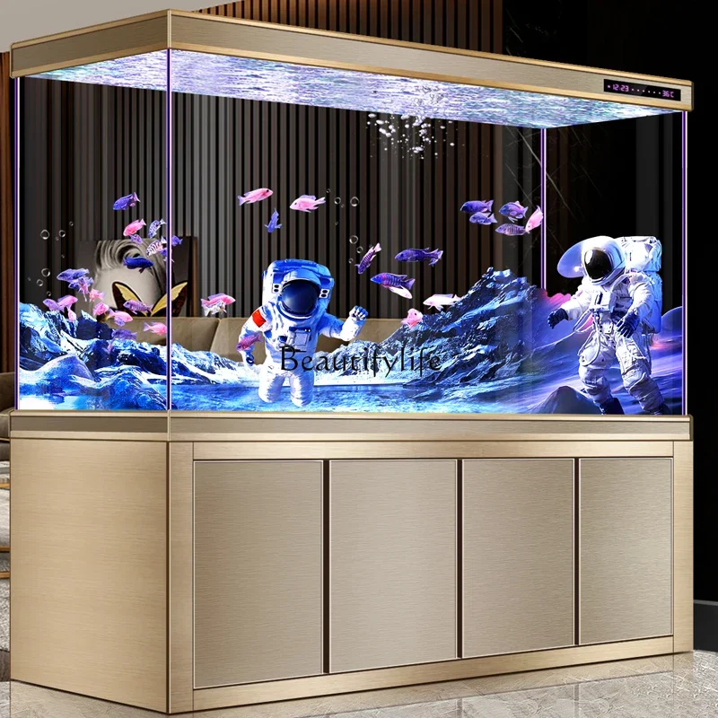 03.Arowana tank living room large aquarium bottom filter ultra-white glass household partition ecological goldfish tank