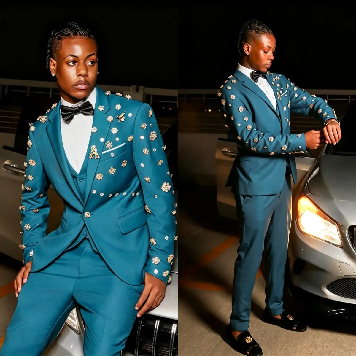 Designer Crystal Men Wedding Suits For Wedding Notched Lapel Tuxedo Groom Wear 2 Pcs Jacket Pants Evening Party Customized