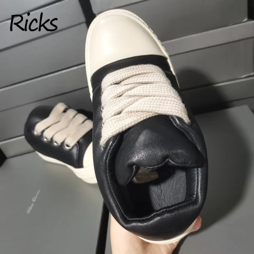 Rick Real Leather Man Woman Chubby Bread Boot Shoe Owens Chunky Heel Male Female Ankle Boot Round Toe Men Women Casual Shoe