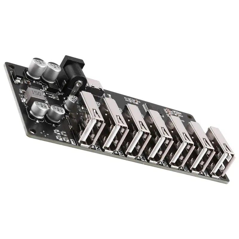 A46M-Plug And Play USB2.0 HUB Splitter 1-To-7 Ports USB2.0 HUB One-To-Seven Module With Power Port 9-24V Supply Black