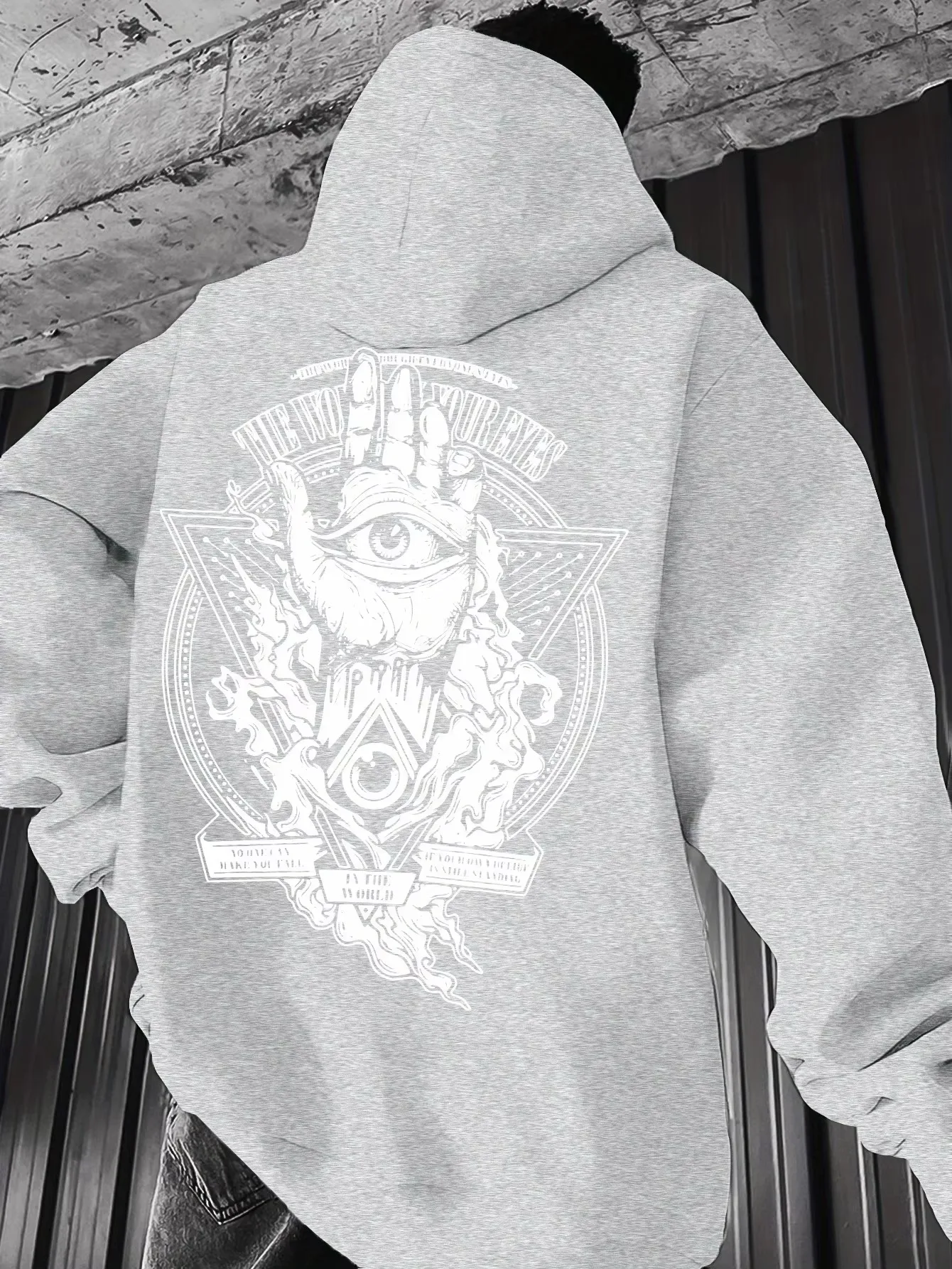 2026 Vintage Hand Eye Abstract Graphic Hoodie Men Dark Art Flame Print Hooded Sweatshirt Unisex