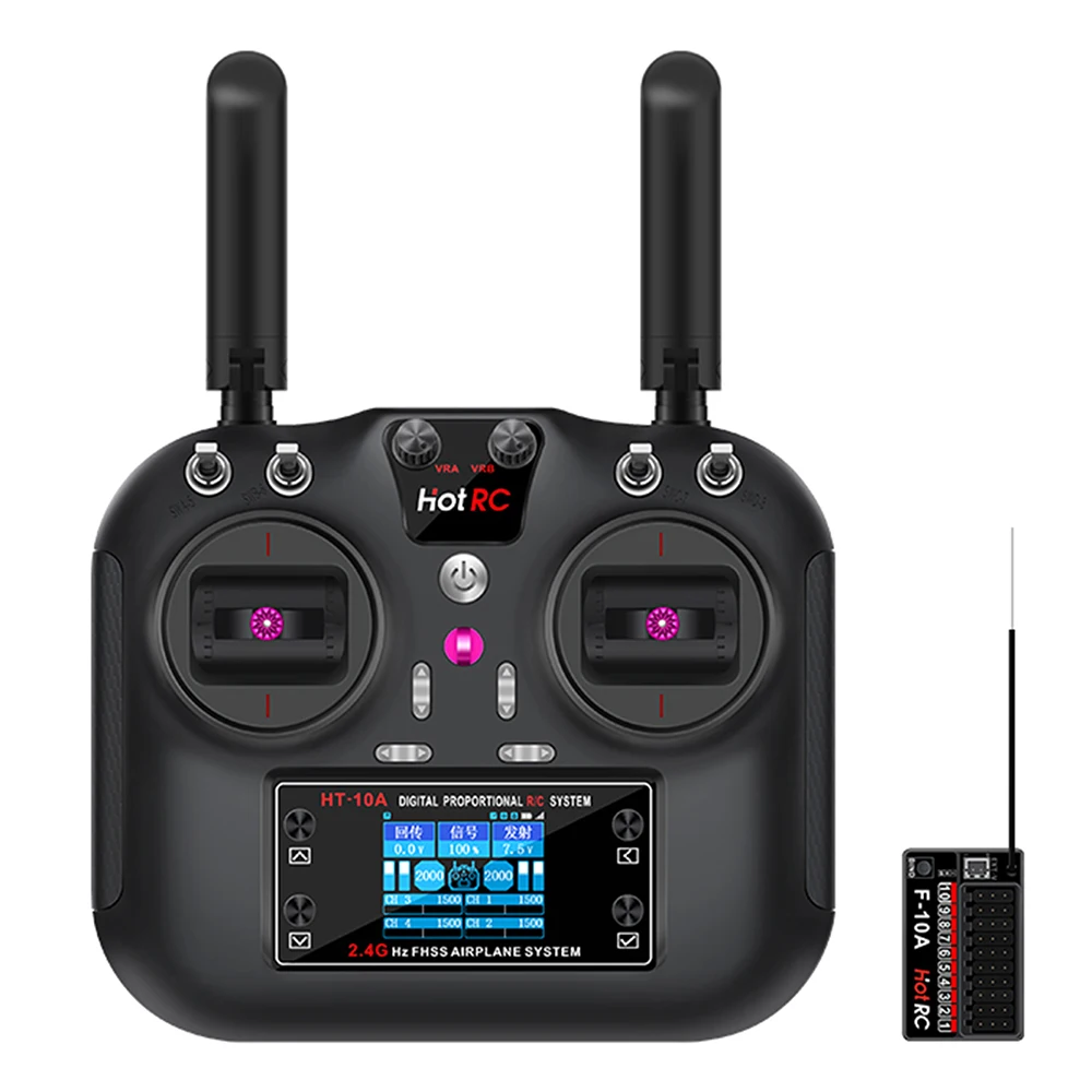 Salle de bain TRC HT-10A RC Transmetteur 10CH 2.4G 1.7 Pouces Écran Avec F-10A Récepteur Pour Modèle AiranaRC Bateaux Voiture Drones DIY Robots