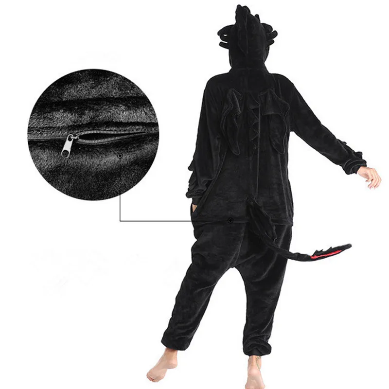 Schwarz oder weiß, wie Sie Ihren Drachen Cosplay Flanell einteiligen Kapuzen pyjama Stram pler Freizeit kleidung Frauen Männer trainieren