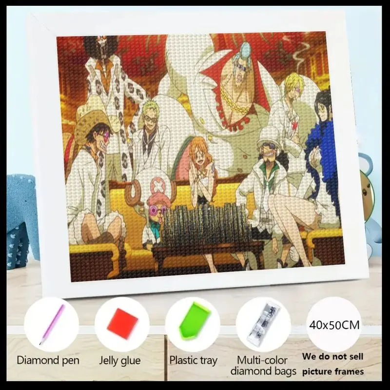 

1PC ONE PIECE Straw Hat Pirates 5D Full Drill Diamond Painting Kit, DIY Anime Manga Character Rhinestone Embroidery Art Set, 40x