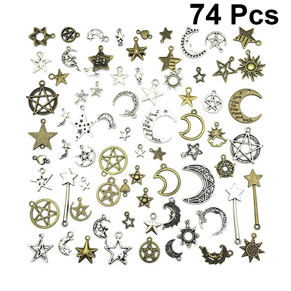 

74 Pcs DIY Jewelry Making Accessories Star Shaped Pendants Moon Hanging Ornaments Alloy