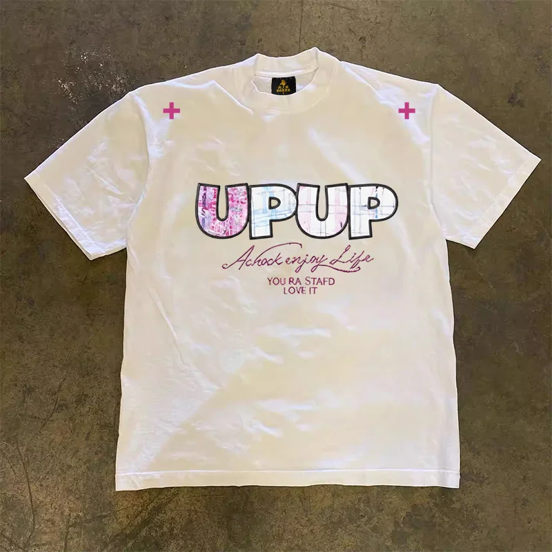 Loose Fit Cotton T-Shirt Unisex Short Sleeve Double Thread UPUPXIA Hero Print Sweat Absorbent round Neck Casual Summer Top