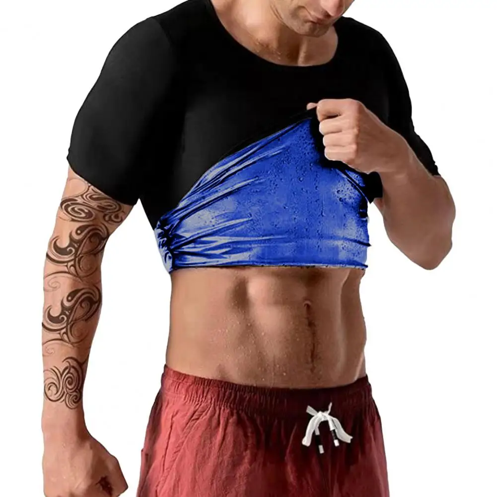 Men Weight Loss Sauna Top Men's Sauna Shirt for Weight Loss Calorie Burning During Gym Exercise Short Sleeve Heat-producing