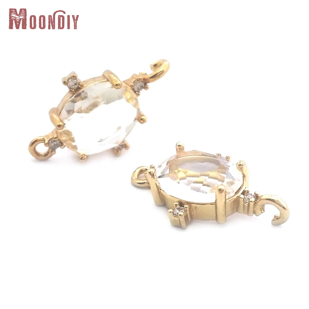 

10 шт., 12x20 мм, высокое качество, 18-каратное золото, латунь и циркон, стекло, 2 отверстия, овальная форма, подвески, подвески, изготовление ювелирных изделий