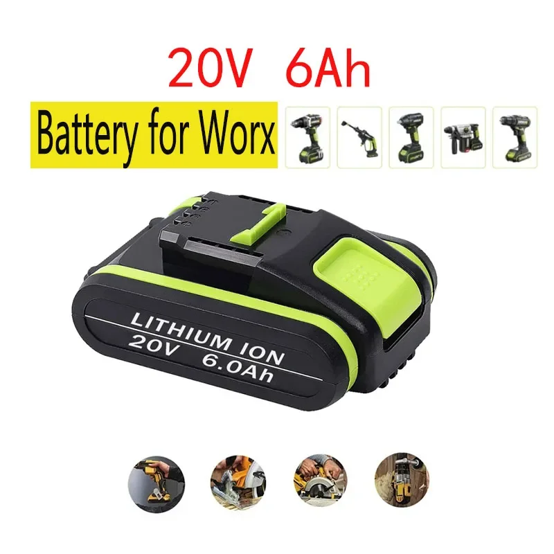 Neue aufgeladene Ersatzbatterie für Worx Powerwerkzeuge - 20V 6000mAh Lithium, kompatibel mit WA3551, WA3553, WX390, WX176,