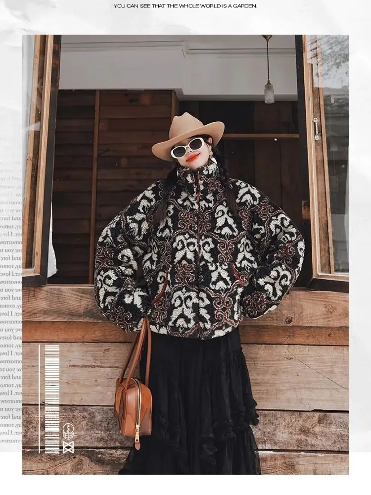 TIYIHAILEY Winter Women Outerwear Coats Faux Lamp Fleece Jacket Warm Printed Thick High Quality New 2026 Fashion Ladies Zipper