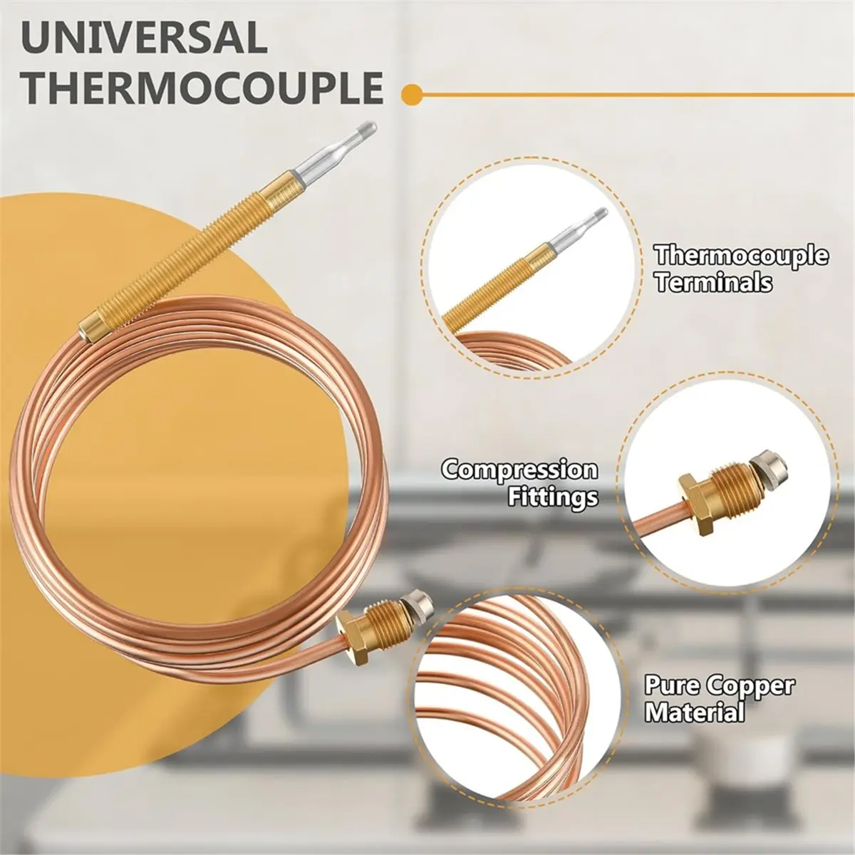 A013 Universal Gas Thermocouple, Gas Stove Thermocouple Kit Adaptors, Outdoor Propane Gas Heater Replacement Temperature
