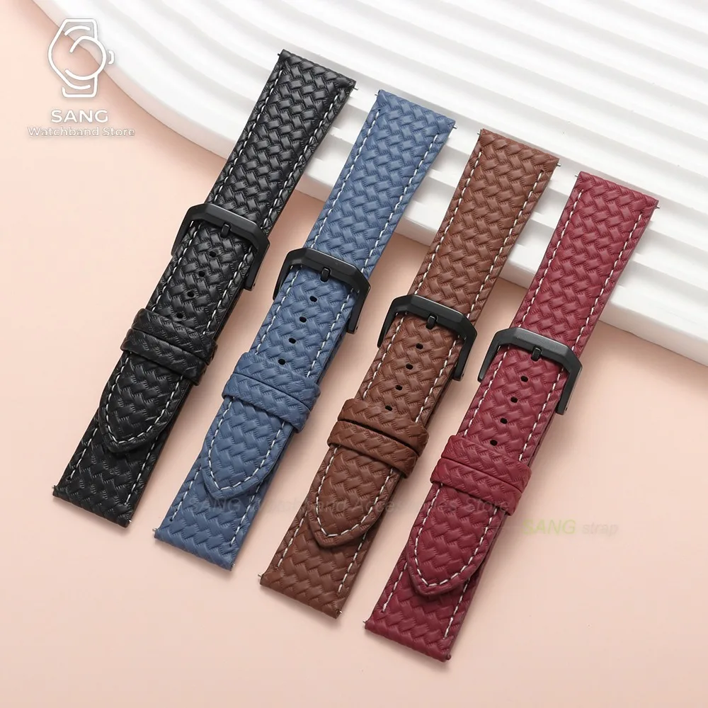 20mm 22mm Quick Release Cowhide Watch Bands Woven Texture Sport Leather Strap Women Men Business Watch Band Bracelet Accessories