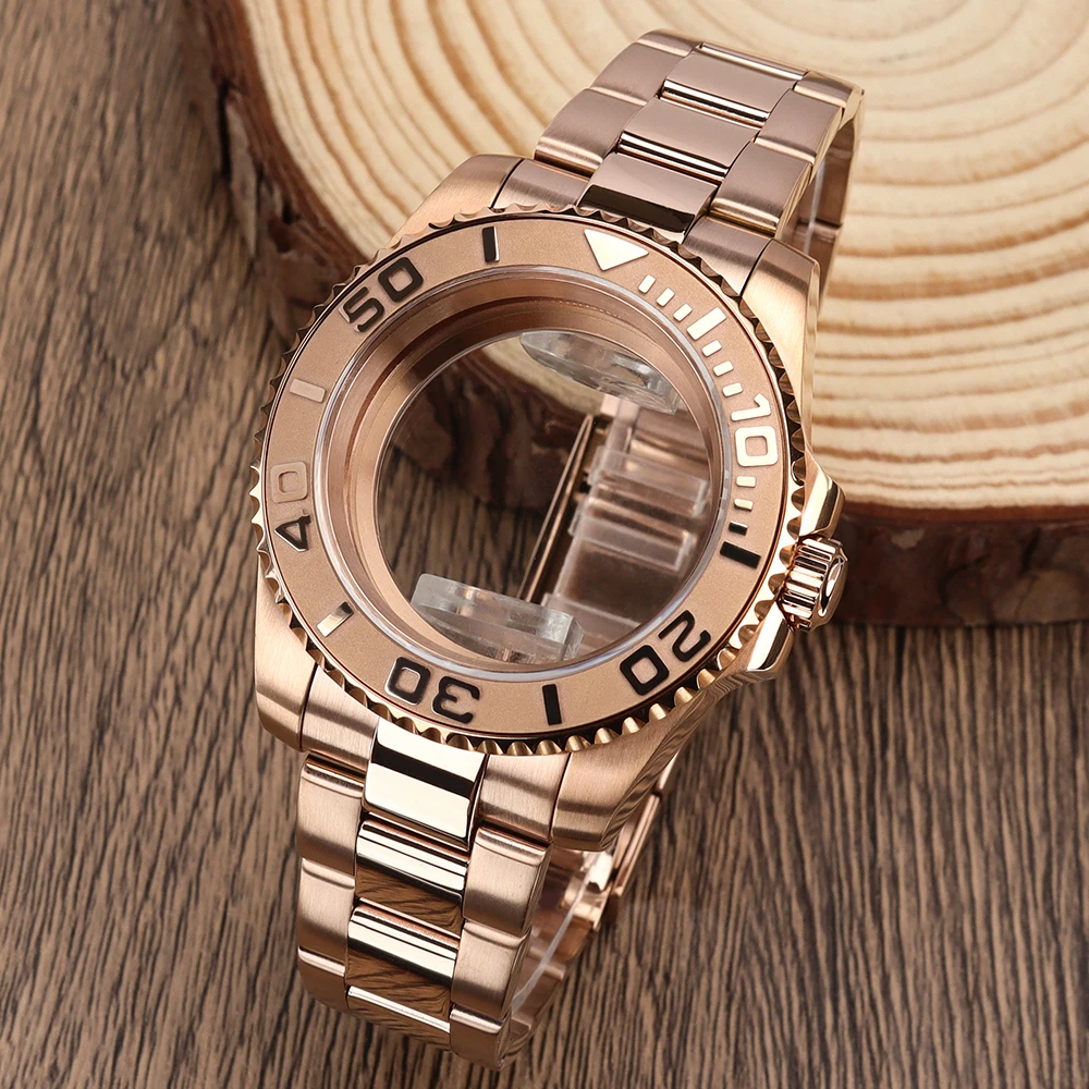 

40mm Rose Gold Watch Case NH35 Sapphire for Yacht-Master Mod NH34 NH35 NH36 8215 ETA2824 Polished Oyster Strap Glide Lock Clasp