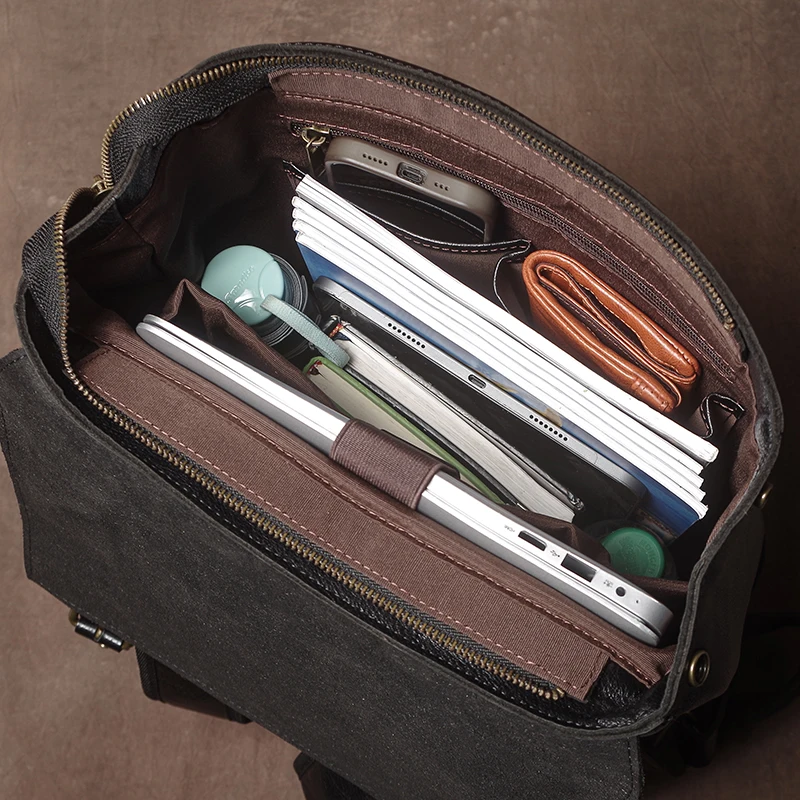 GURO الرجال حقيبة ظهر من الجلد الطبيعي سعة كبيرة 16 بوصة حقيبة لابتوب خمر الأعمال عادية رفرف مشبك دائم حقائب العمل السفر #4