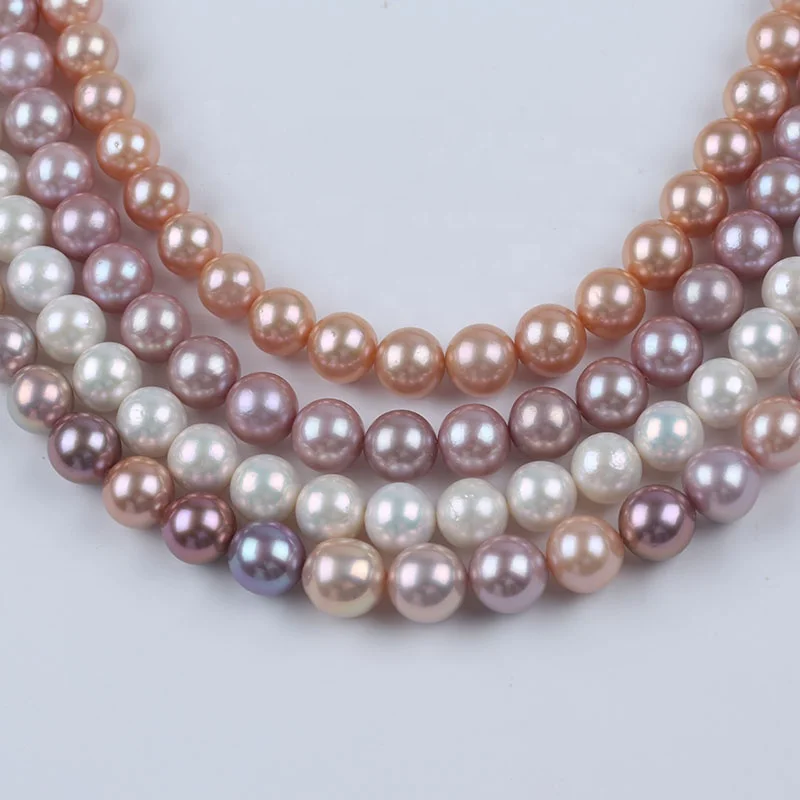 

Hotsale 10-12mm freshwater pearl natural white pink purple color round edison loose pearls string strand for jewelry making