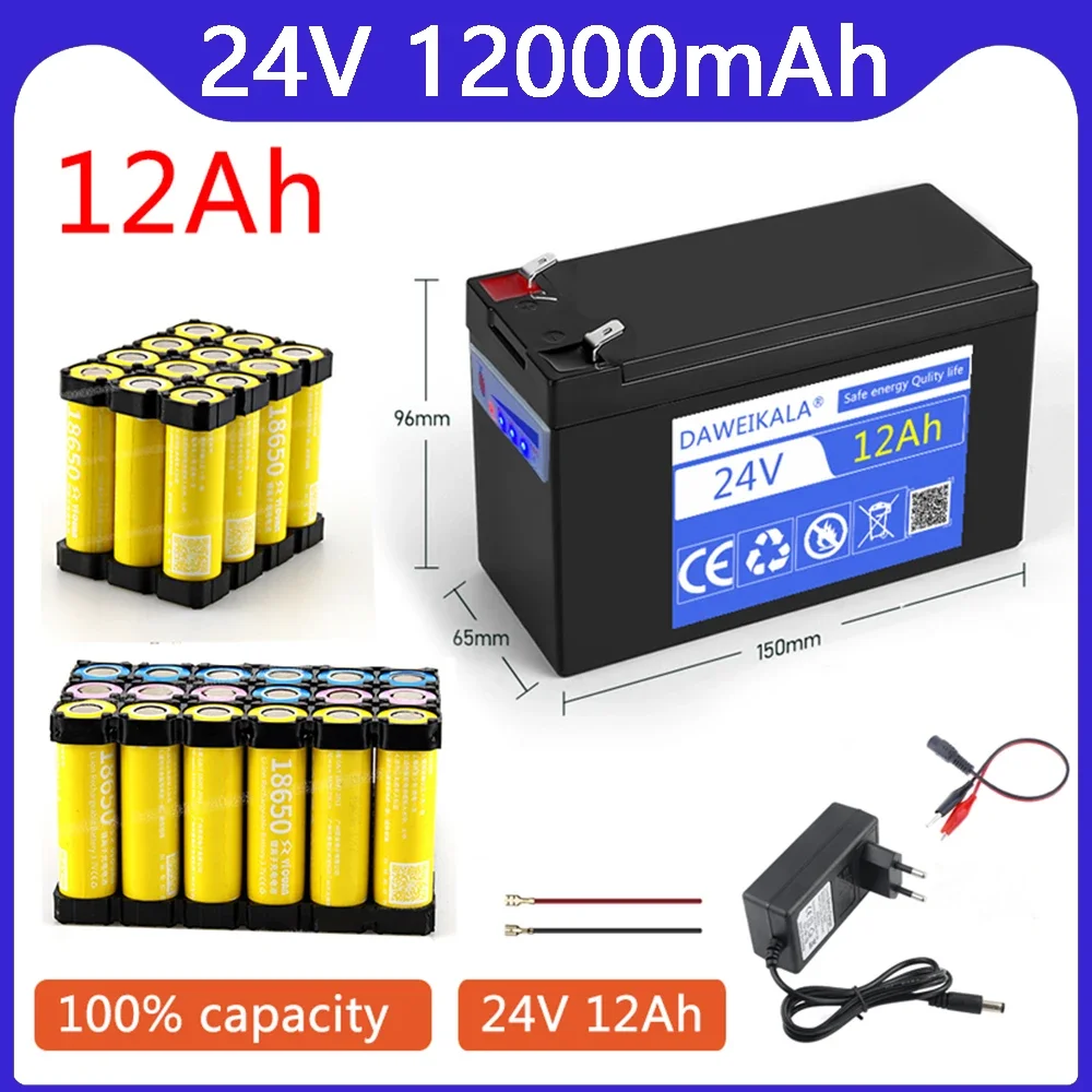 

24V 12Ah 18650 Lithium Battery Pack 18650 Rechargeable 100% Capacity Built-in BMS for Solar System