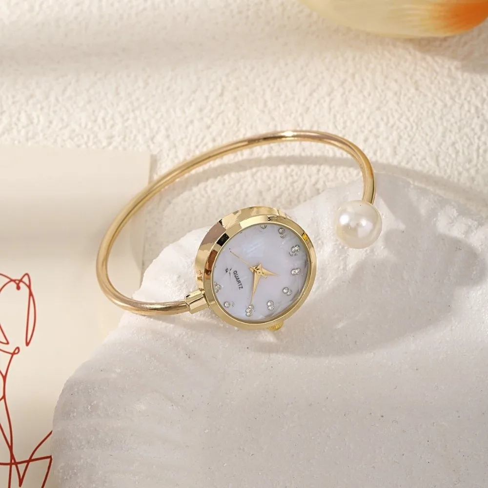Elegant Pearl Bracelet Watch Gemstone Quartz All-match Quartz Wristwatch Korean Style Fashion Rhinestone Dial Watch Wedding